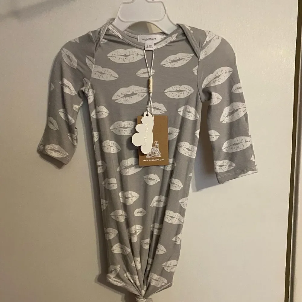 *NWT* Angel Dear Baby Love - Kisses Grey Knotted Gown 0-3M